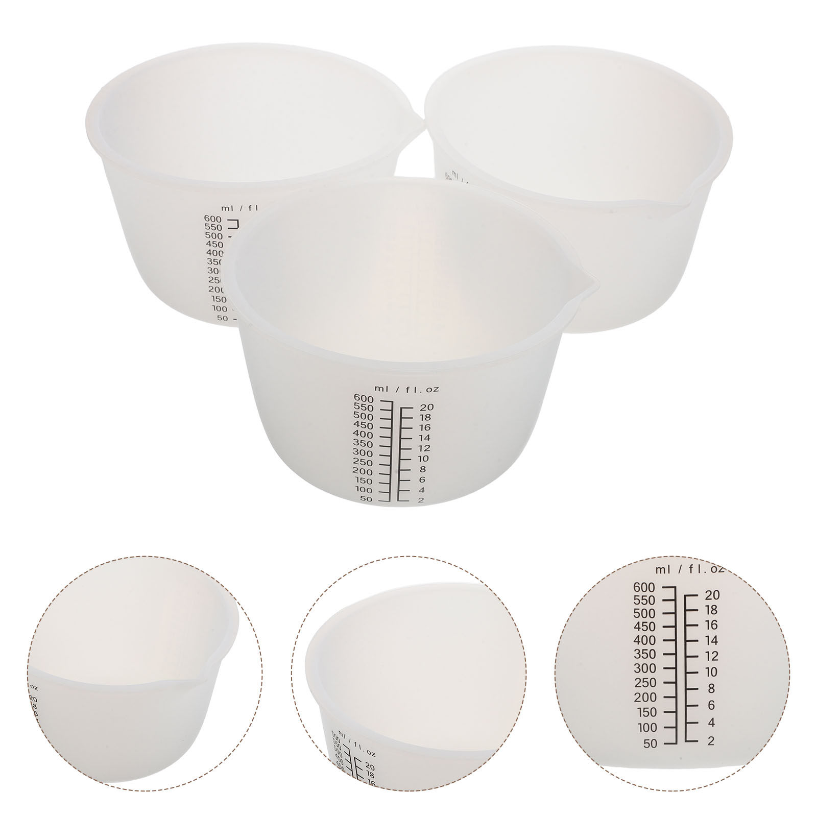 Mixing Cup Silicone - 3 Stück Silikon-Messbecher 600 ml, antihaftbeschichtet,