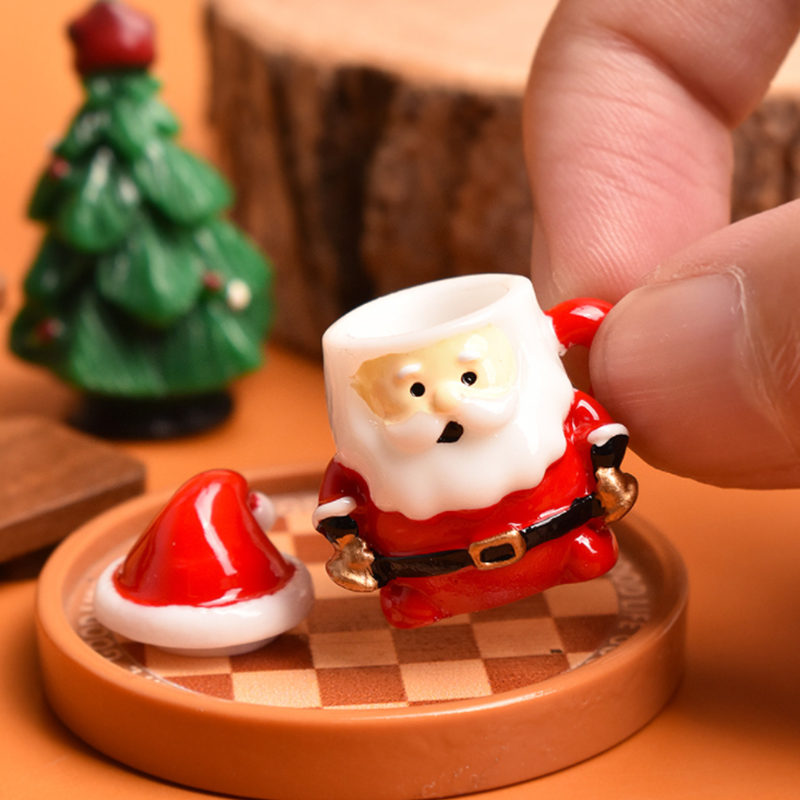 Resin Crafts - Mini-Weihnachtsmann-Teetasse-Ornament – Puppenhaus-Dekoration aus Kunstharz für